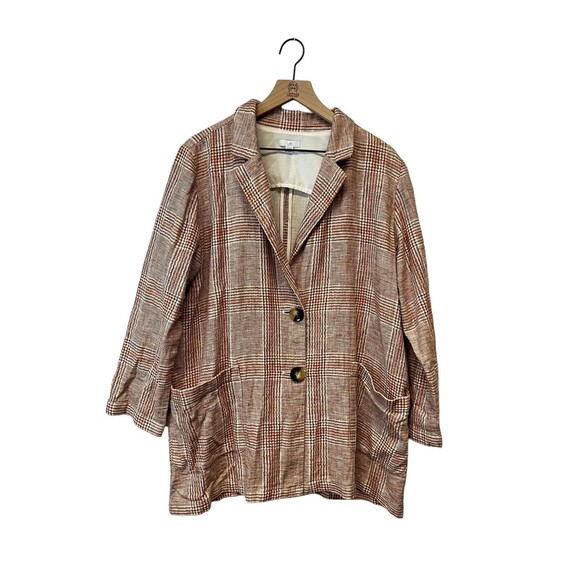 J. Jill Blazer Jacket Linen Blend Women's Harper Henna Plaid Oversized Petite L - Picture 2 of 14